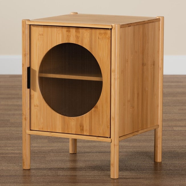 Naresh Mid-Century Modern Transitional Natural Brown Bamboo Wood 1-Door End Table, , alternate image number null