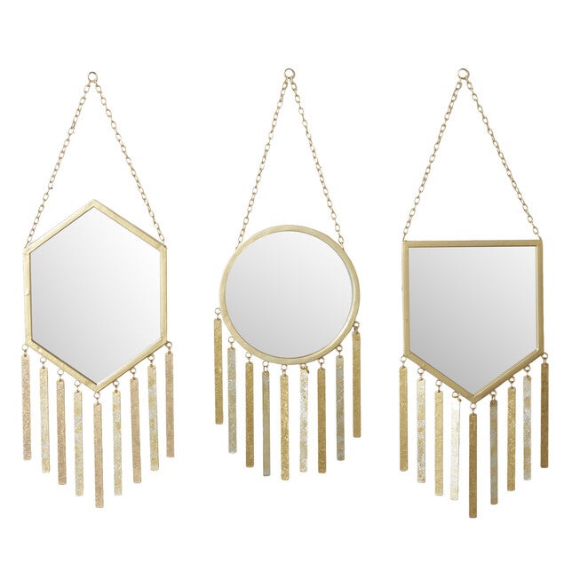 Set Of 3 Gold Metal Farmhouse Wall Mirror, GOLD, hi-res image number null