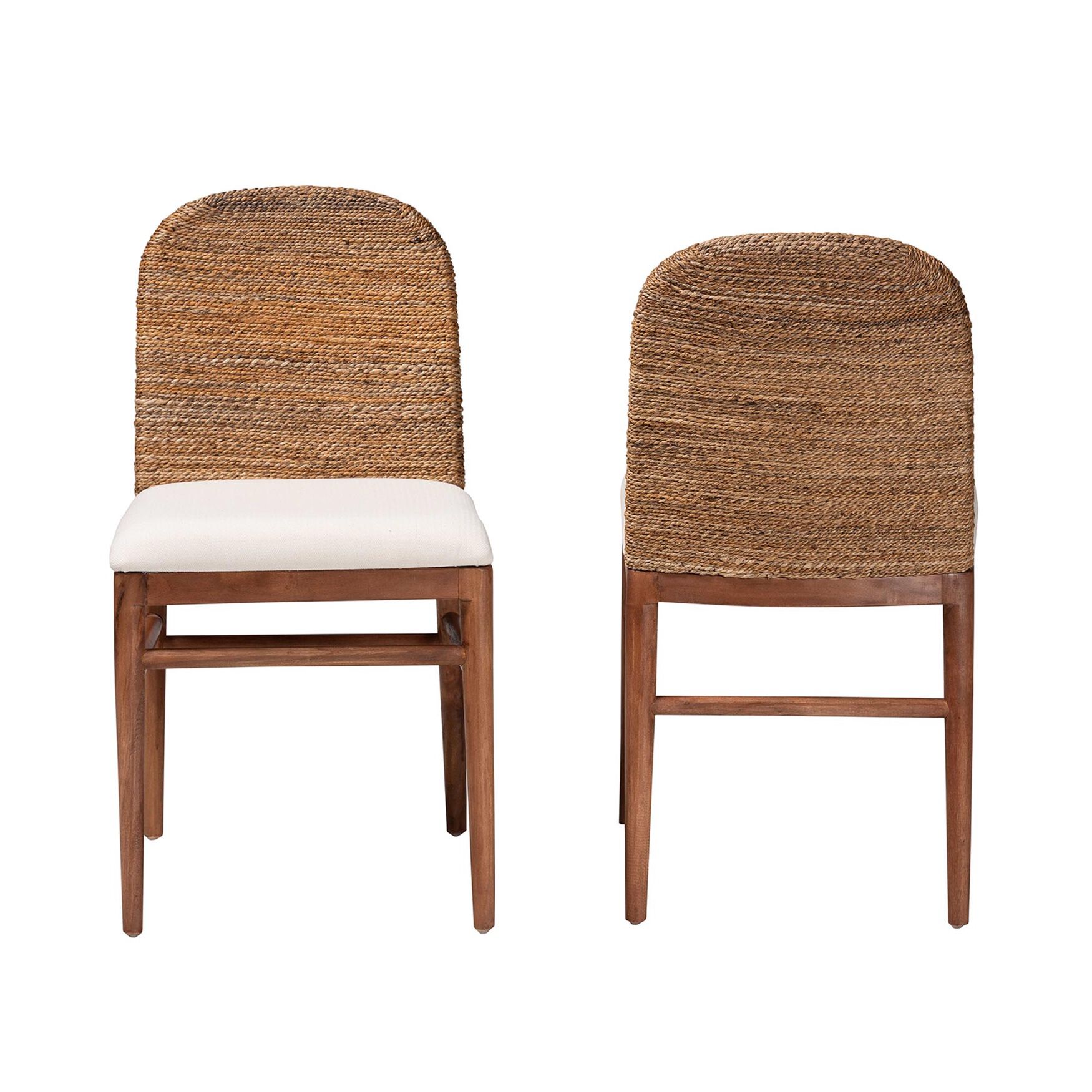 Nadim Modern Bohemian Natural Seagrass and Acacia Wood 2-Piece Dining Chair Set, , on-hover image number 1