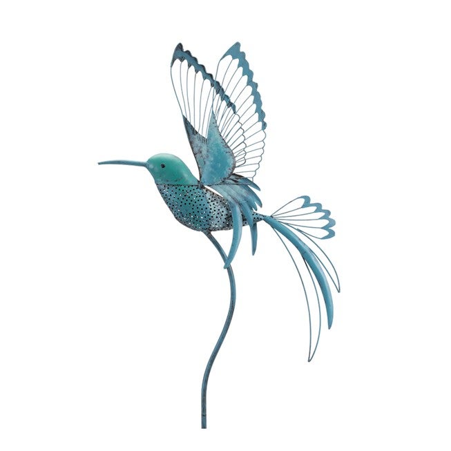 Iron Metal Hummingbird Garden Stake (Set of 2), BLUE/GREEN, alternate image number null