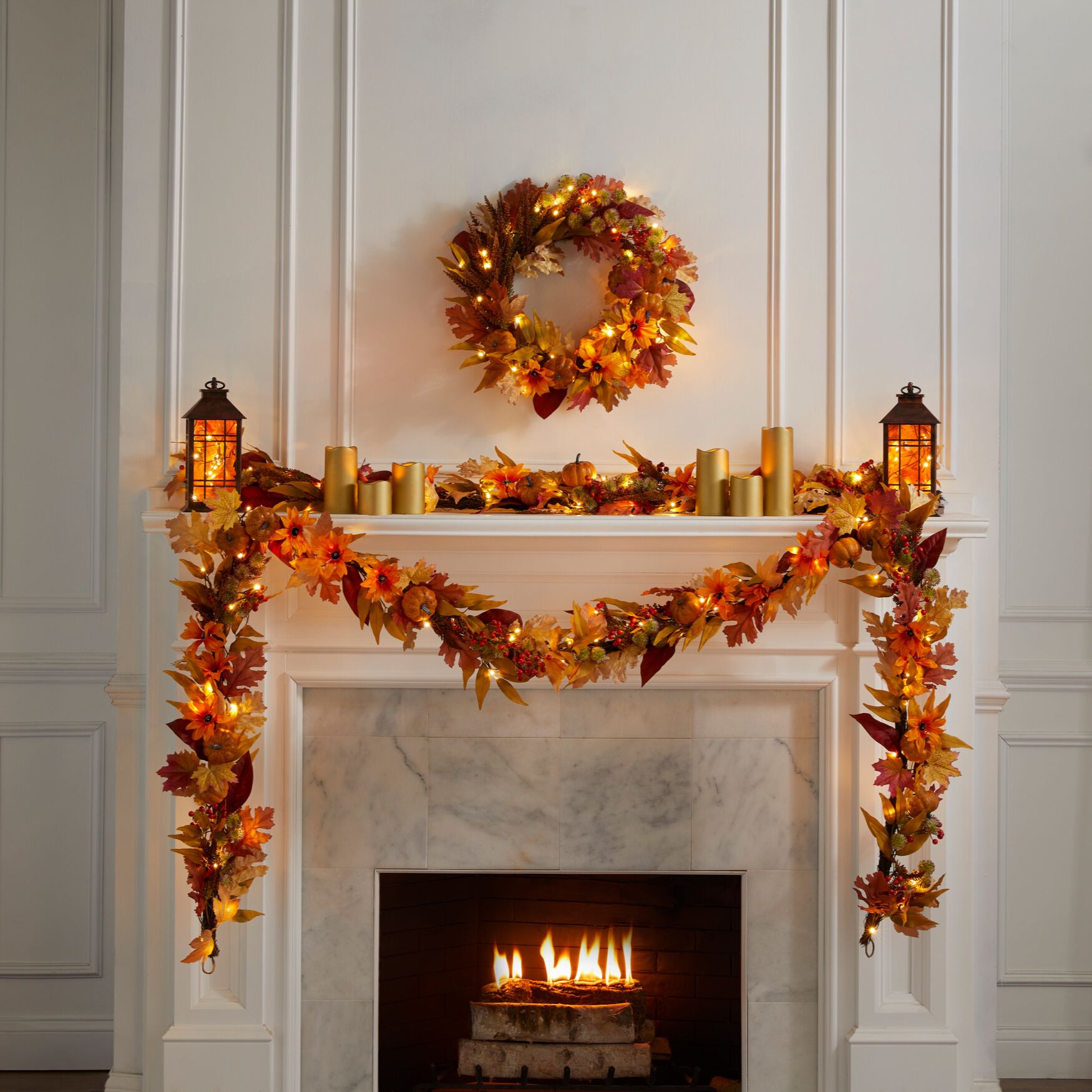 Set of 2 Harvest Maple Leaf Lanterns, , on-hover image number 1