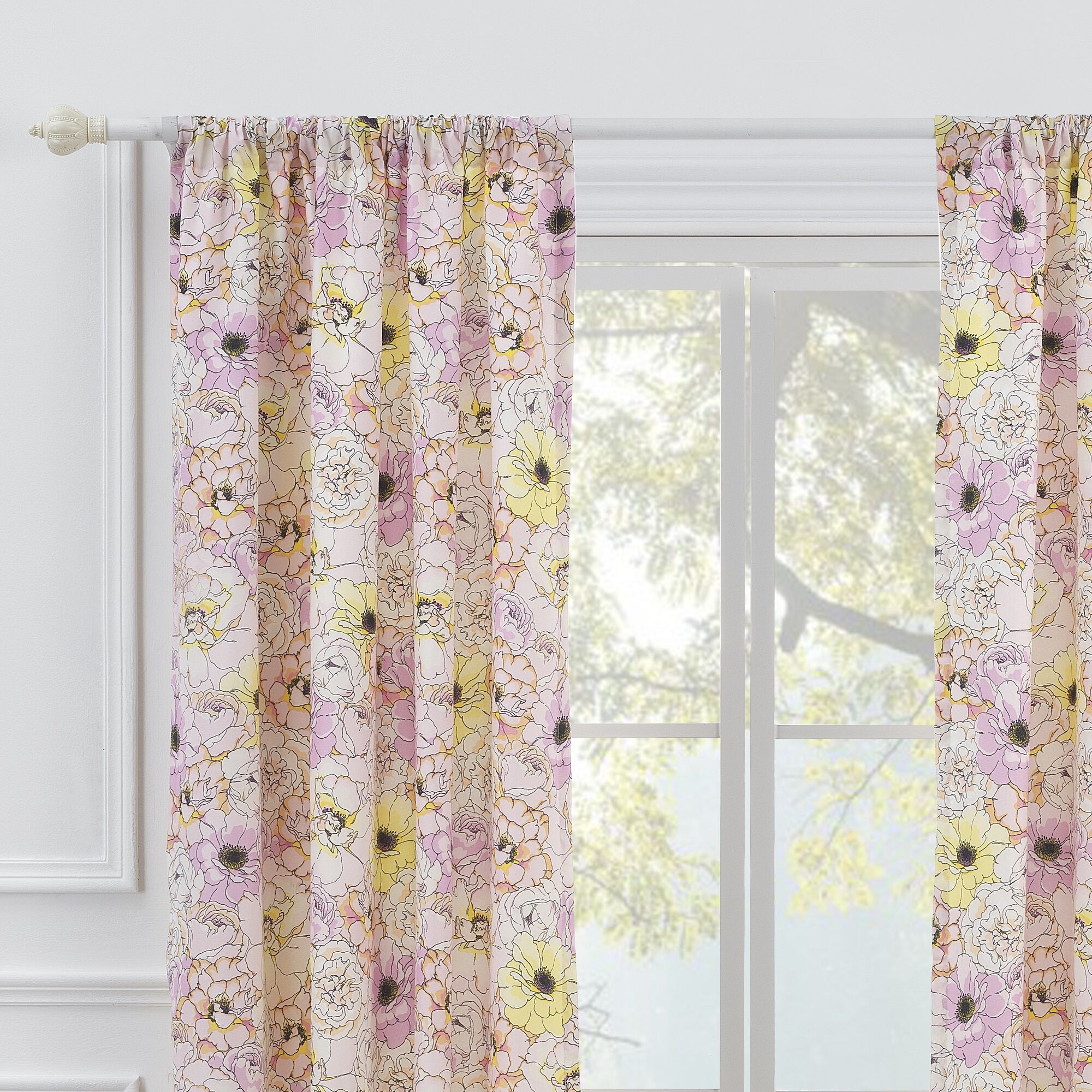 Misty Bloom Window Curtain Panels, Set of 2, 84 inches, PINK, hi-res image number 0