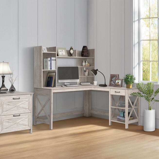 Honduras L-Shape Desk with 1 Drawer and 1 Open Shelf, , alternate image number null