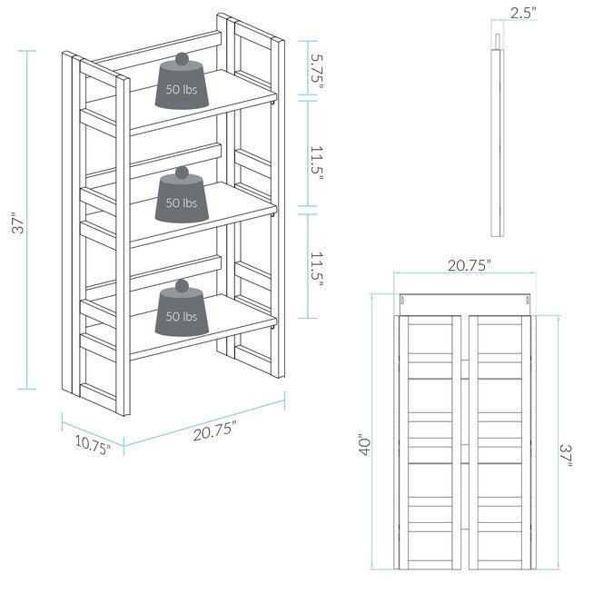 3-Shelf Folding Student Bookcase 20.75 inches Wide-Espresso, , alternate image number 6