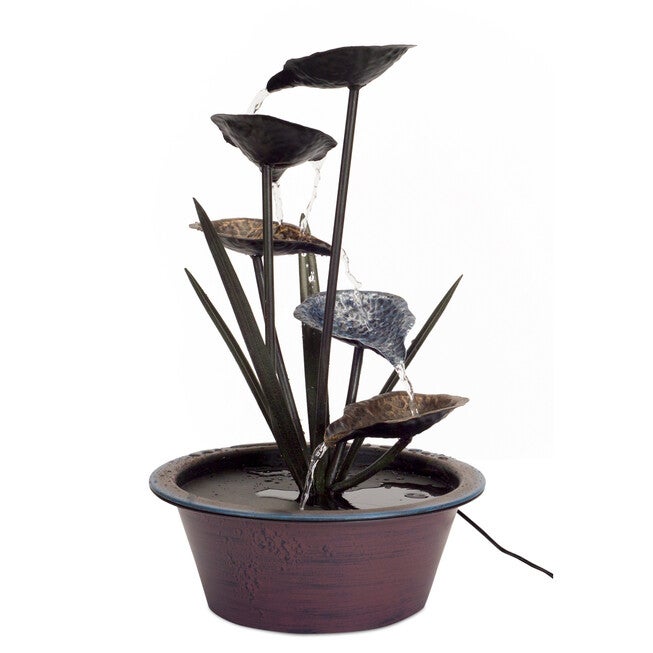 Bronze Metal Lotus Leaf Fountain 22 inchesH, BRONZE, hi-res image number null