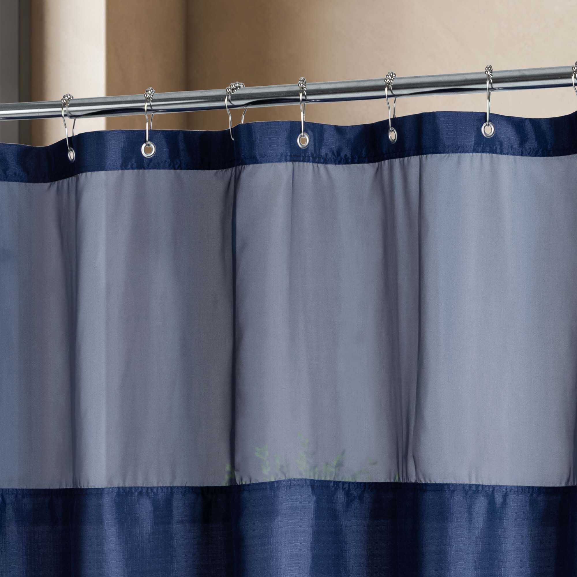 Slub Linen Texture Shower Curtain with Snap-in Liner, Hooks Included, NAVY, alternate image number 1