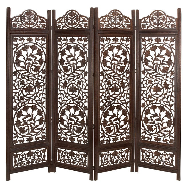 Brown Mango Wood Traditional Room Divider Screen, 72 inches x 80 inches x 1 inches, BEIGE, hi-res image number null