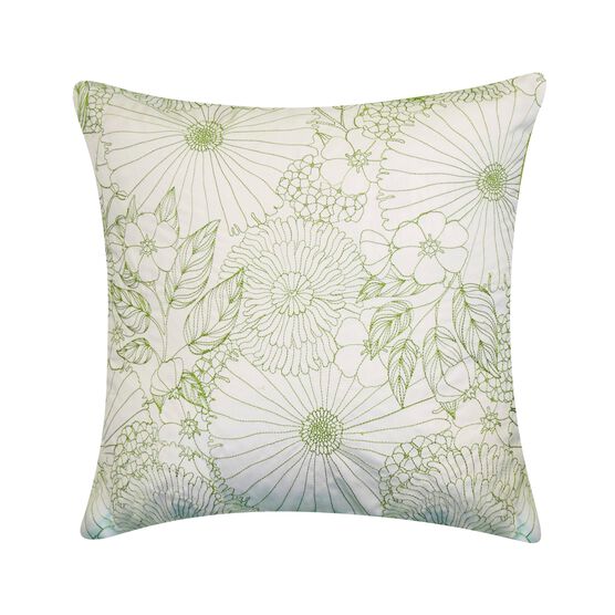 Fine Line Embroidered Floral 18x18 Indoor Outdoor Decorative Pillow, GREEN, hi-res image number null