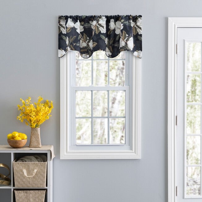Magnolia Curtain Lined Scallop Valance, BLACK, hi-res image number null