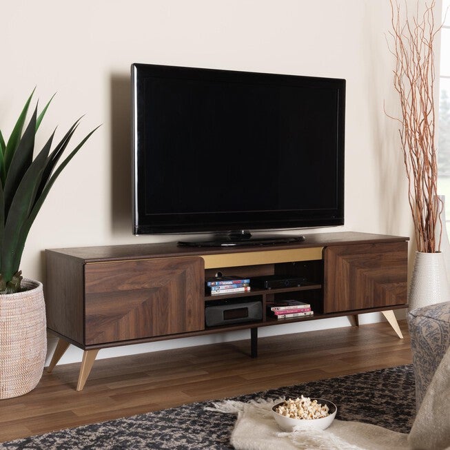 Graceland Mid-Century Modern Transitional Walnut Brown Finished Wood 2-Door Tv Stand, , alternate image number null