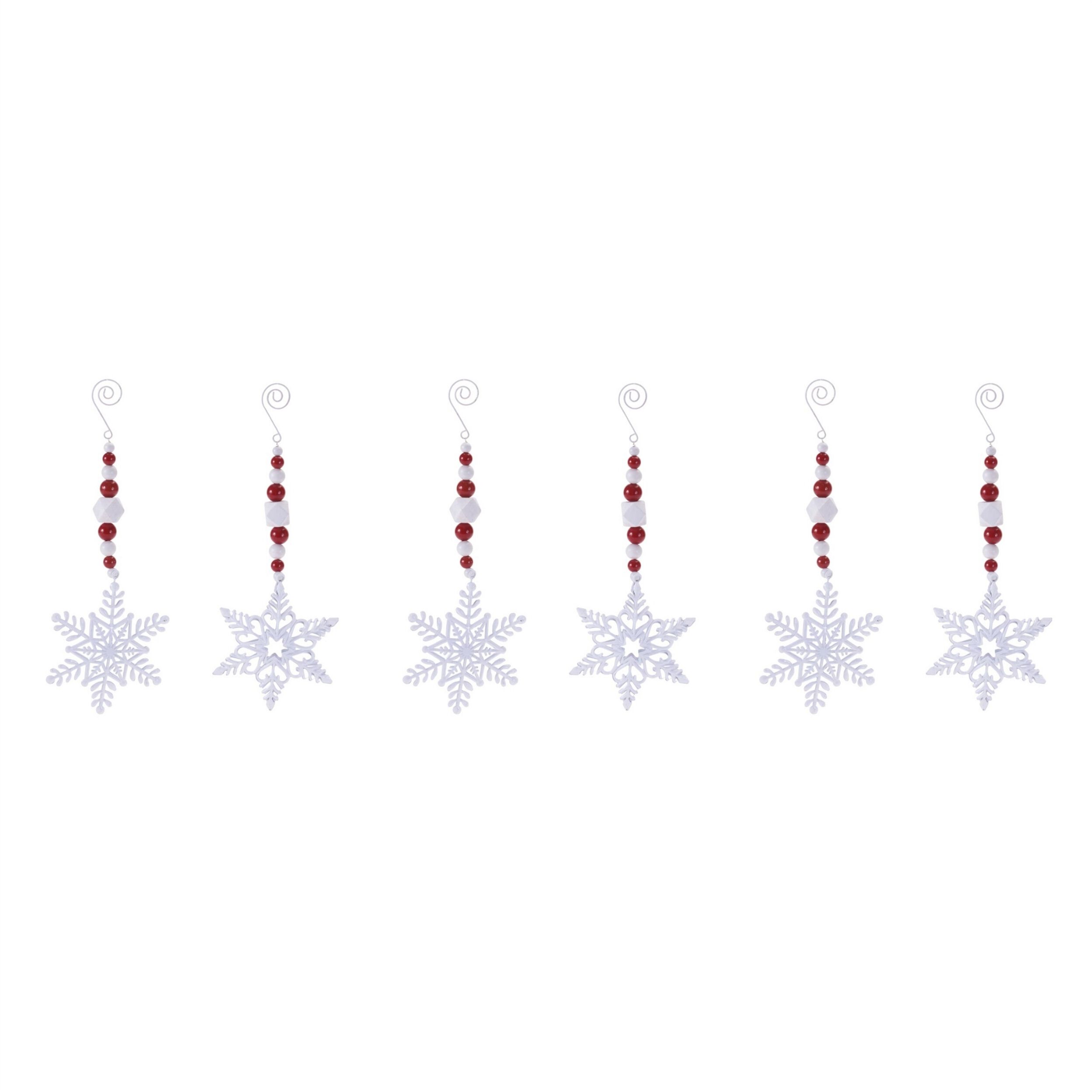 Snowflake Drop Ornaments (Set of 6), WHITE RED, alternate image number 3
