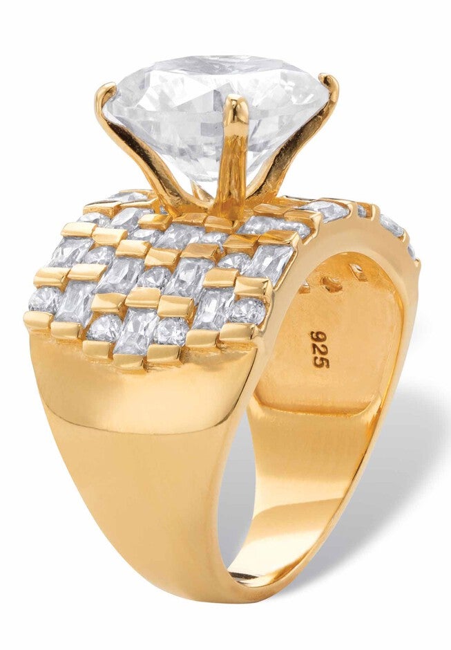 Gold over Sterling Silver Round Ring Cubic Zirconia (9 cttw TDW), , on-hover image number 1