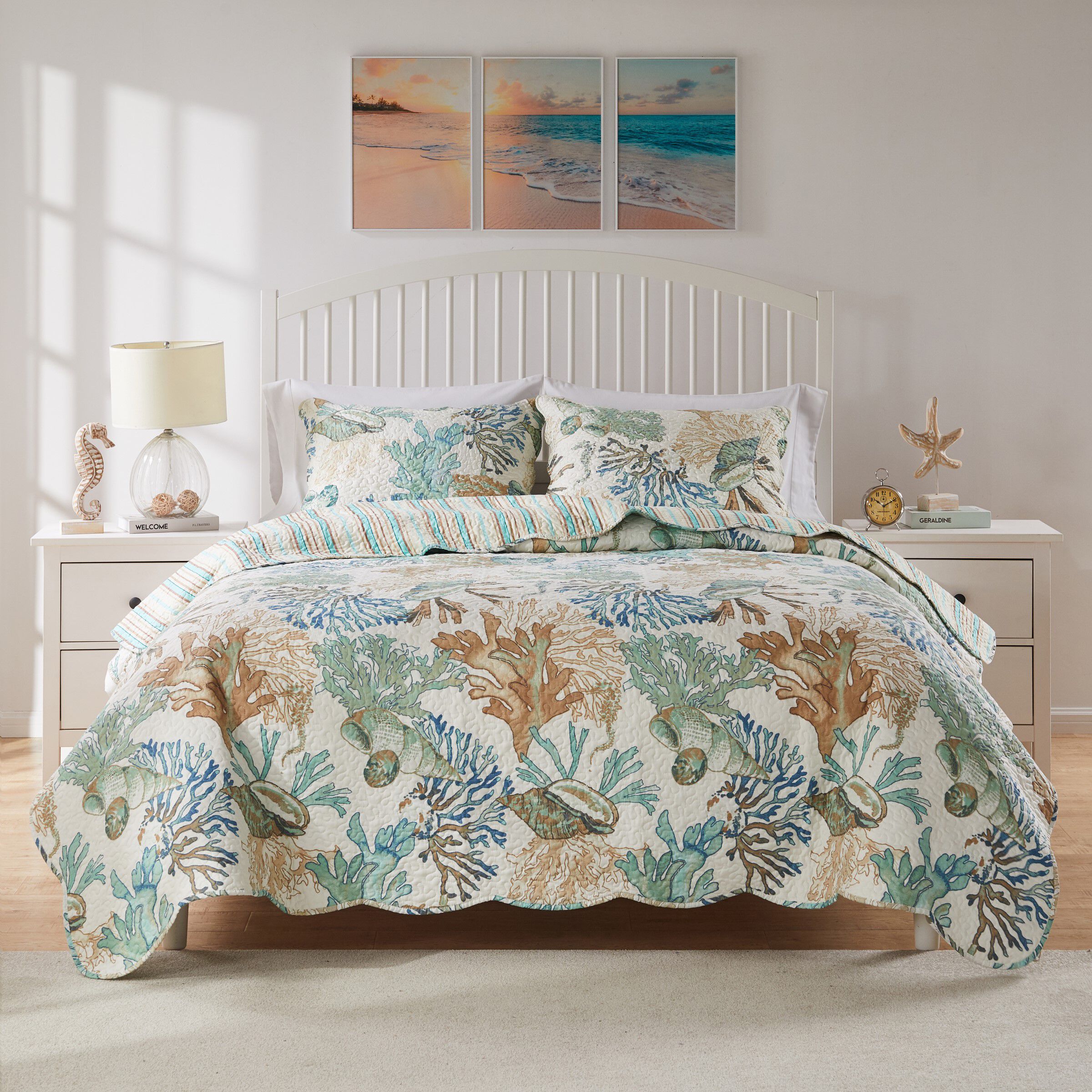 Atlantis Coastal Seashell Cotton Quilt Set, JADE, alternate image number 3