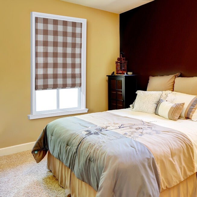 Cordless Plaid Flat Roman Shade, , on-hover image number 1