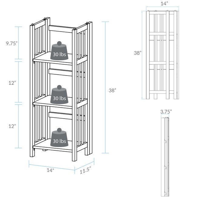 3-Shelf Folding Bookcase 14 inches Wide-Walnut, , alternate image number null