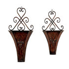 Set Of 2 Brown Metal Traditional Planter, BROWN, hi-res image number null