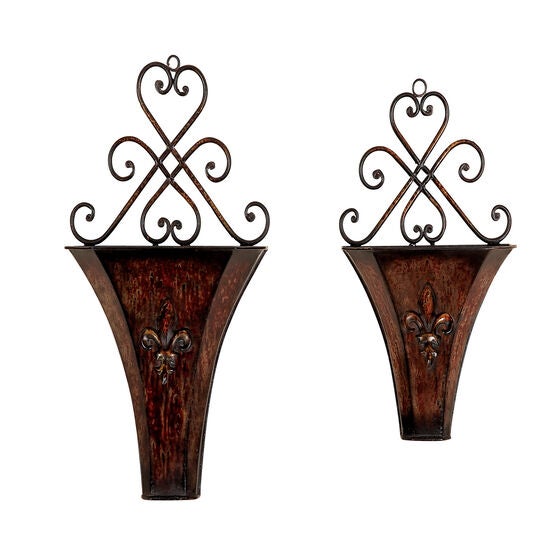 Set Of 2 Brown Metal Traditional Planter, BROWN, hi-res image number null