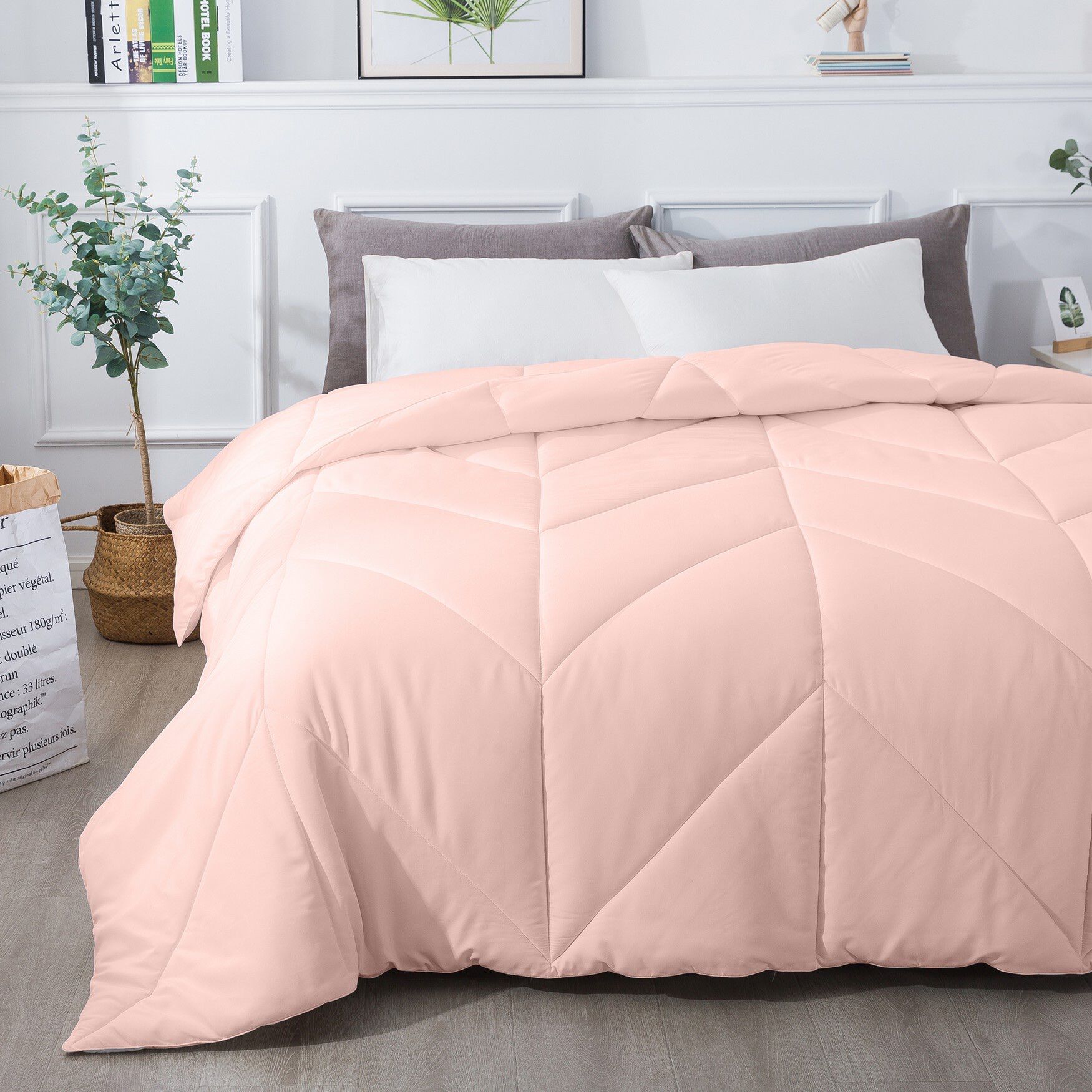 Chevron Stitch Down Alternative Comforter, BLUSH, hi-res image number 0