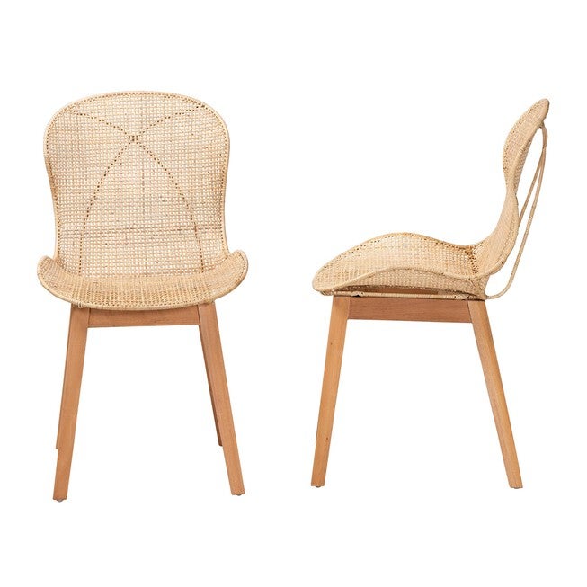 Sabelle Japandi Greywashed Rattan and Black Metal 2-Piece Dining Chair Set, NATURAL BROWN, alternate image number 4