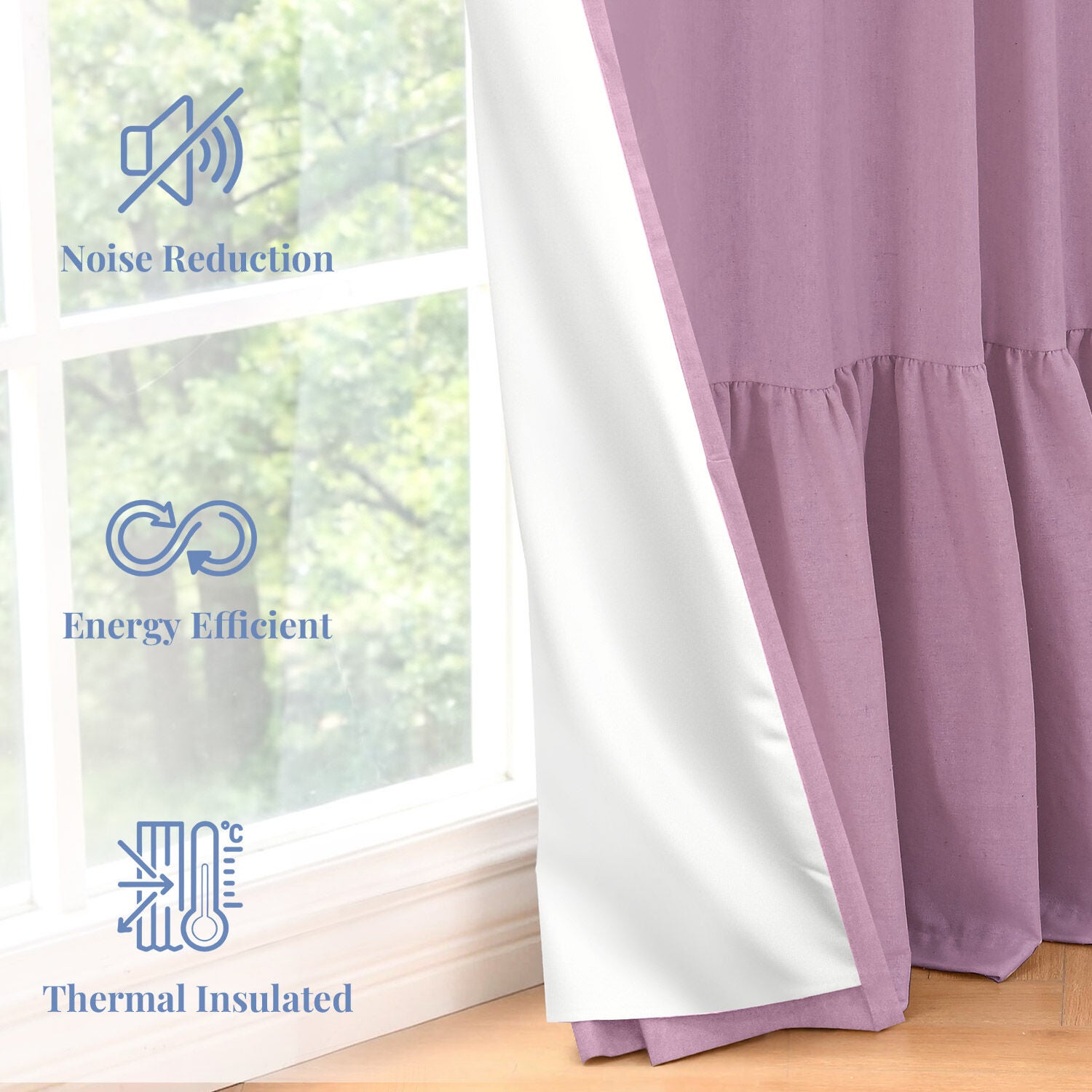 100% Blackout Recycled Cotton Ruffle Curtain Pair, BLEACHED MAUVE, on-hover image number 1