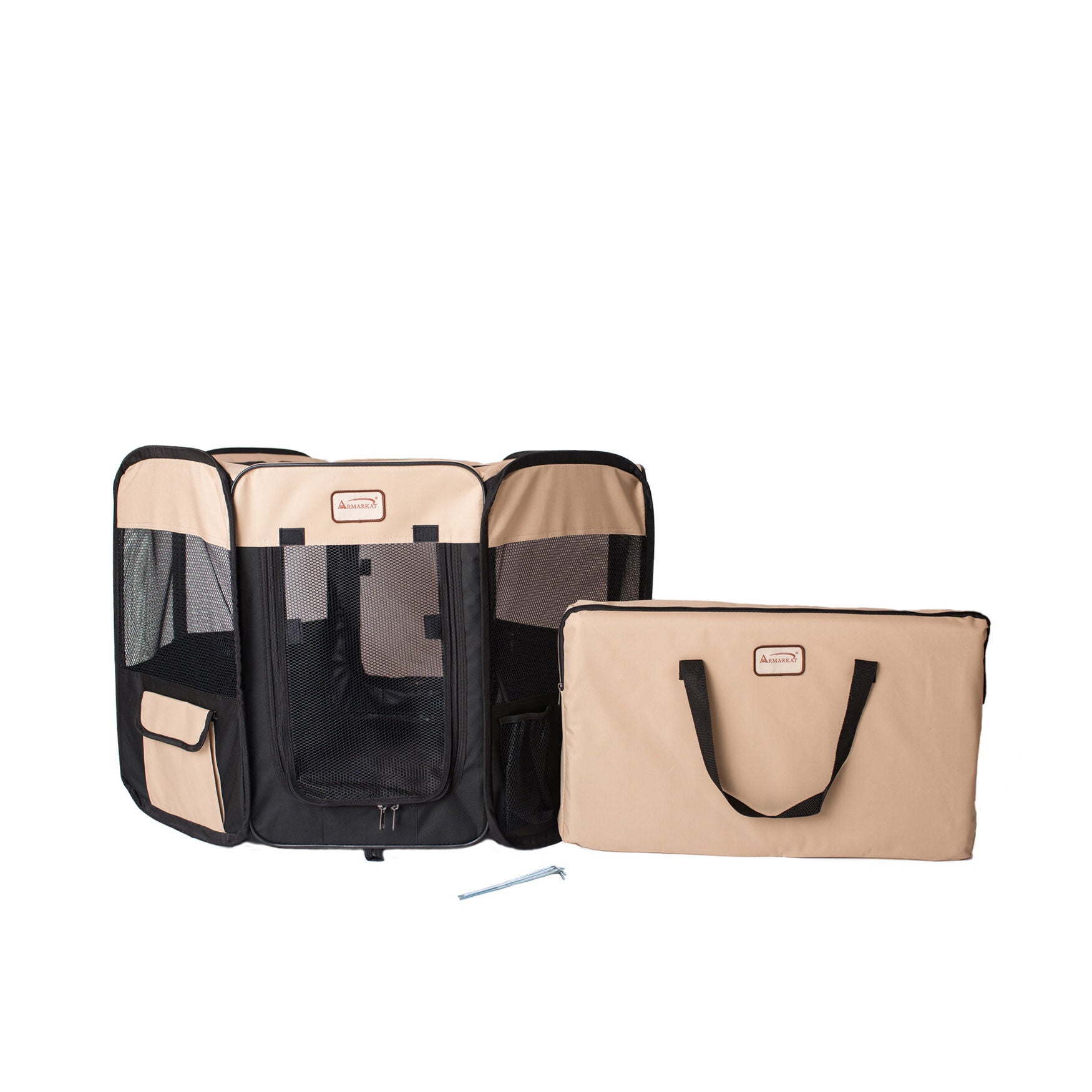 Portable Pet Dog Kitten Playpen In Black And Beige Combo, BLACK BEIGE, hi-res image number 0