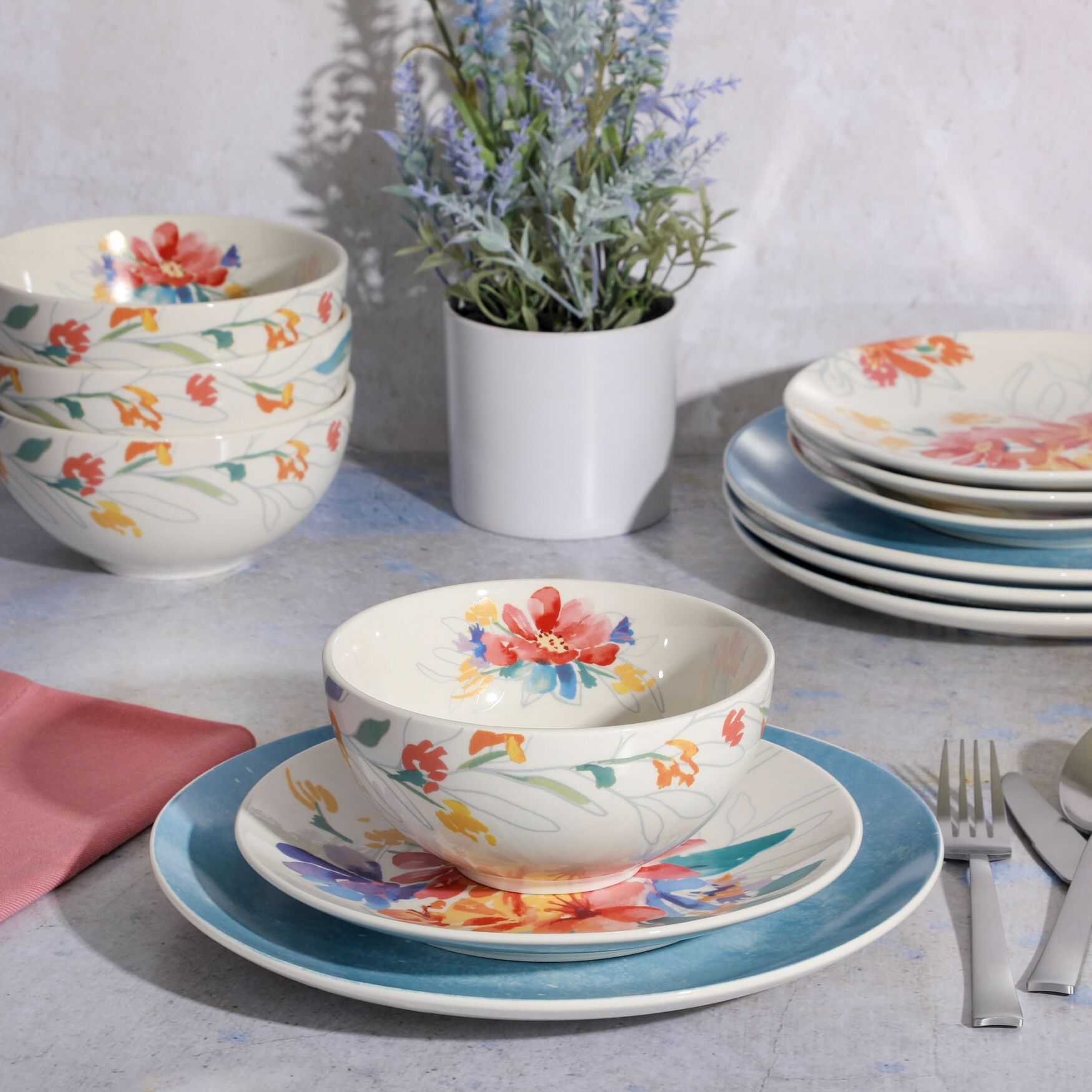 12-Pc. Blossom Dinnerware Set by Tia Mowry, , on-hover image number 1