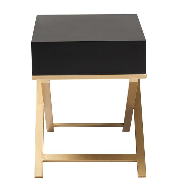 Lilibet Modern Glam And Luxe Black Finished Wood And Gold Metal 1-Drawer End Table, , alternate image number 11