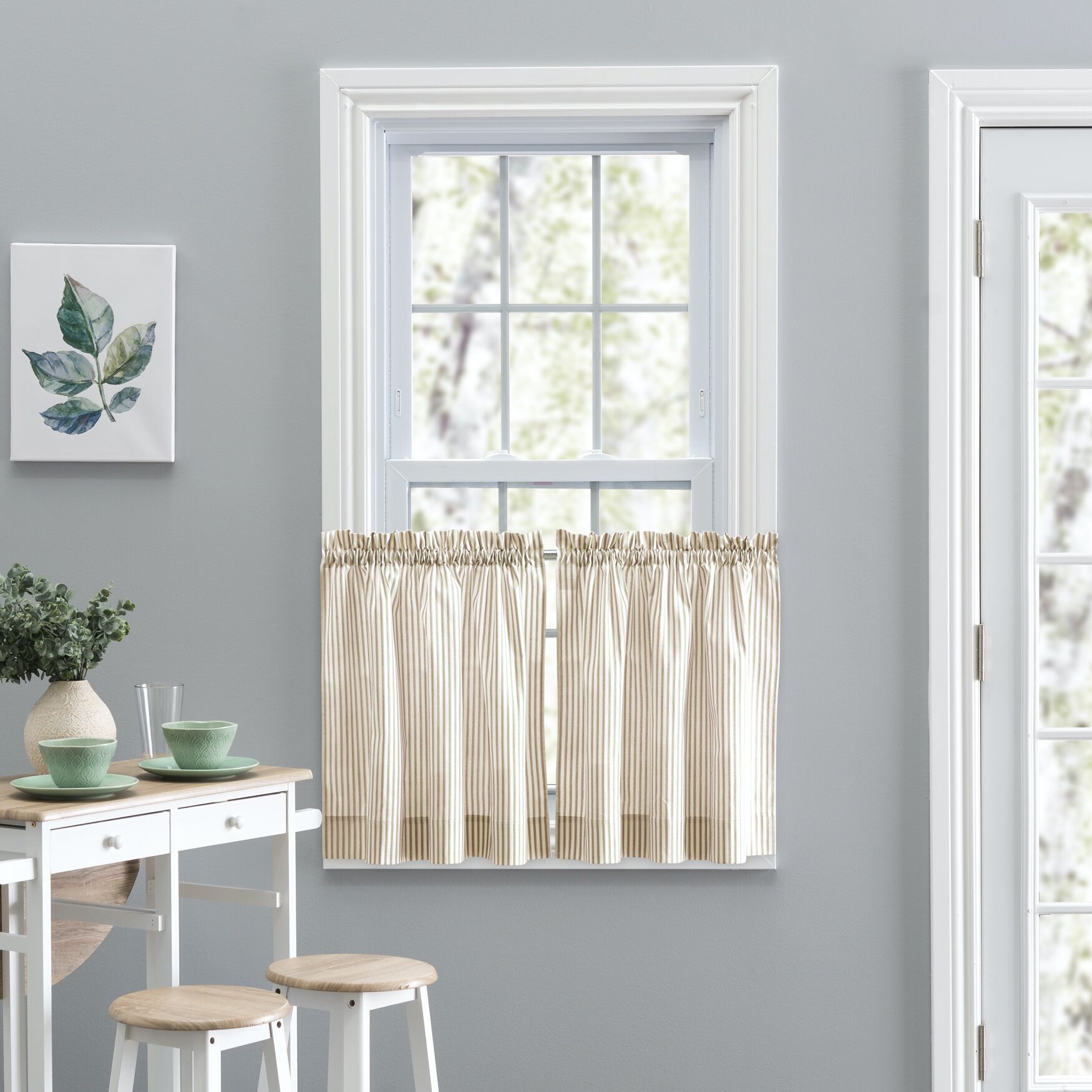 Plaza Stripe Tailored Tier Curtain Pair, TAN, hi-res image number 0