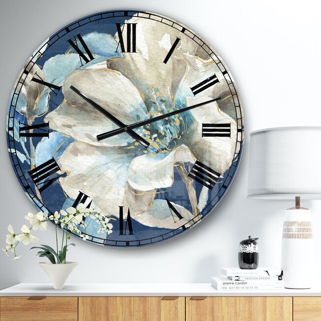 Indigold Watercolor Flower I Traditional Wall Clock, , on-hover image number 1