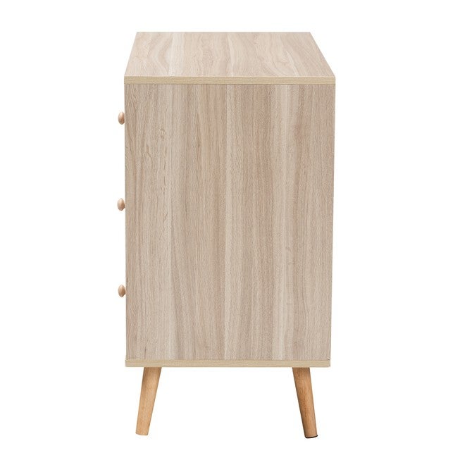 Beau Mid-Century Modern Transitional Two-Tone White And Oak Brown Finished Wood 3-Drawer Storage Cabinet, , alternate image number 2