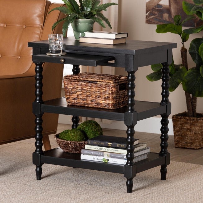 Imogene Retro-Modern Black Wood End Table, , alternate image number null
