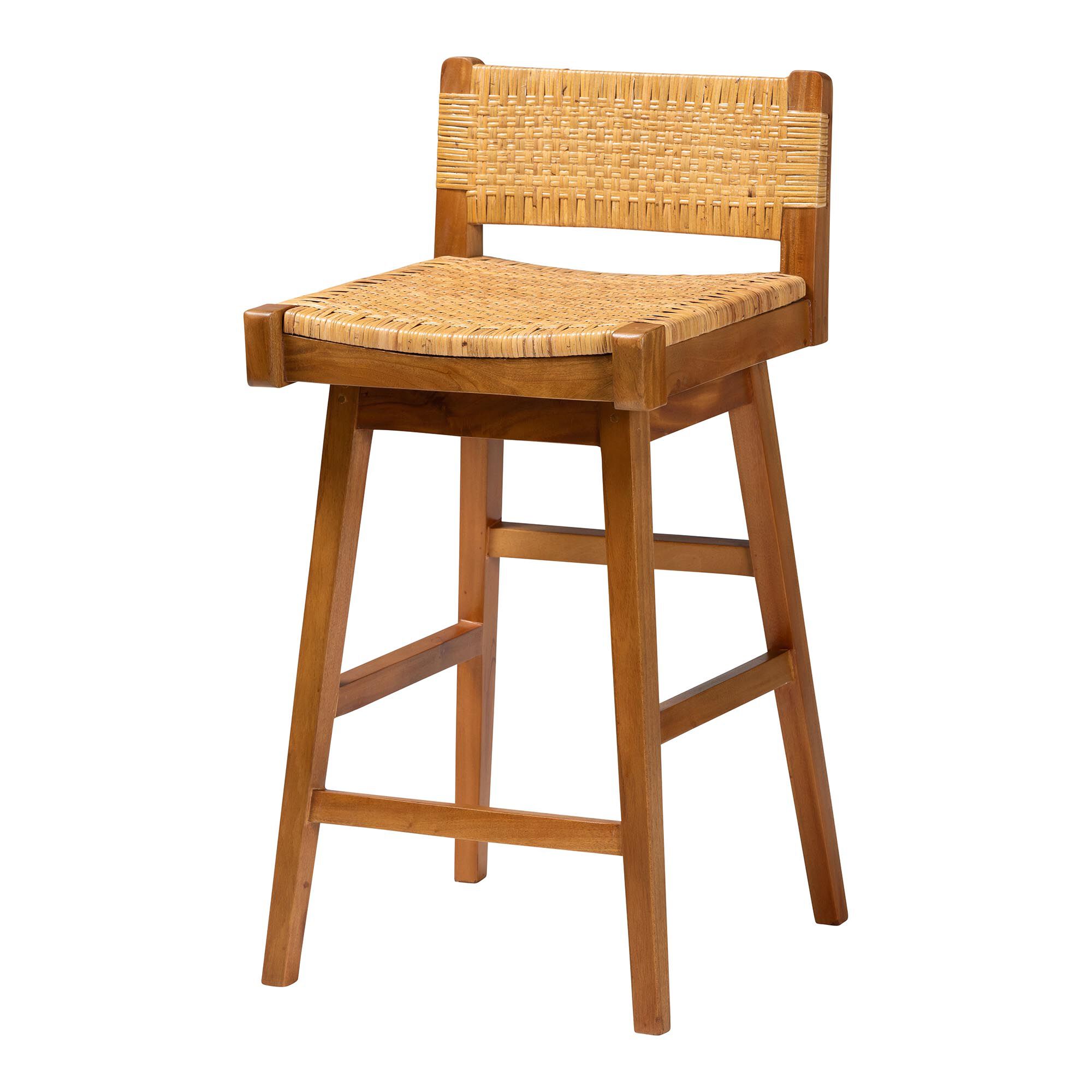 Asgart Bohemian Natural Rattan and Mahogany Wood Bar Stool, HONEY, alternate image number 1
