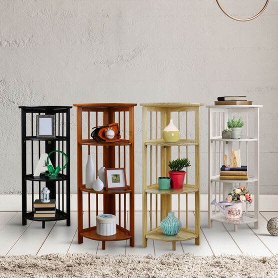 4-Shelf Corner Folding Bookcase-Natural, , alternate image number null