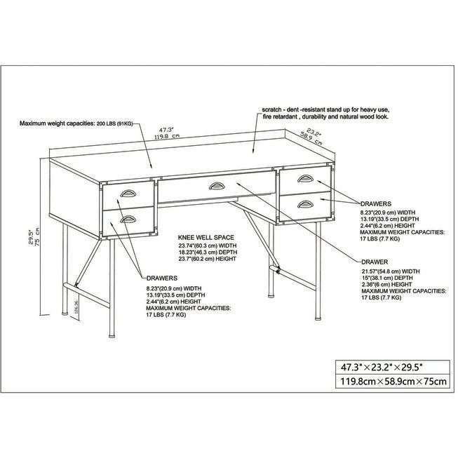 47 inches Writing Desk, , alternate image number 6