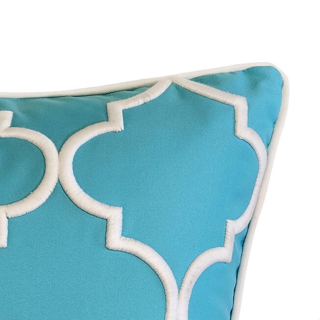 Edie @ Home Indoor/Outdoor Oversized Embroidered Quartrefoil Decorative Throw Pillow 20X20, Leaf/White, , alternate image number 6