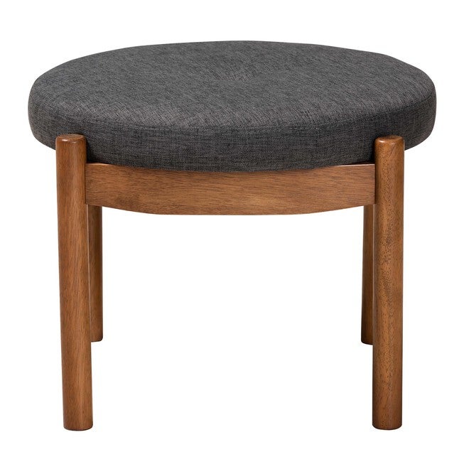 Iliana Japandi Dark Grey Fabric And Walnut Brown Finished Wood Ottoman Footstool, , alternate image number 7