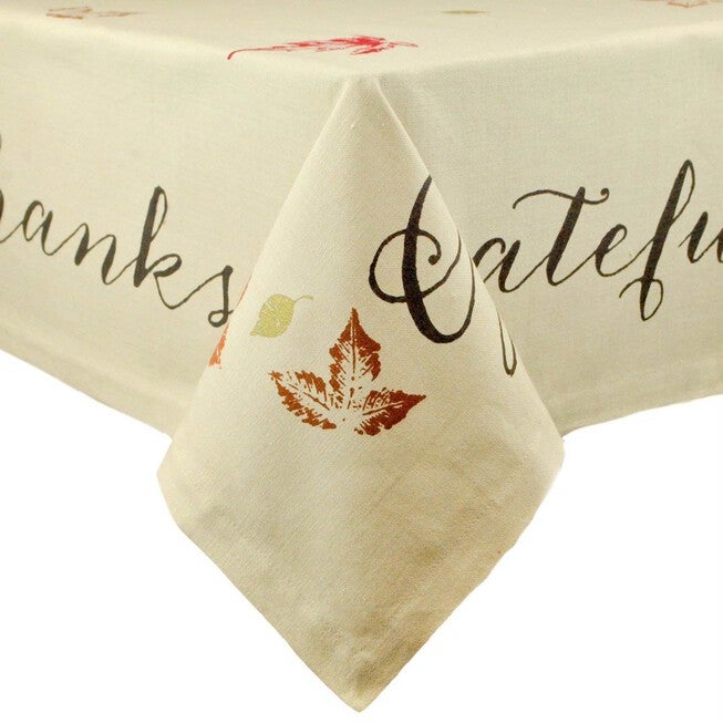 Rustic Leaves Print Tablecloth 60x84, TAN, hi-res image number 0