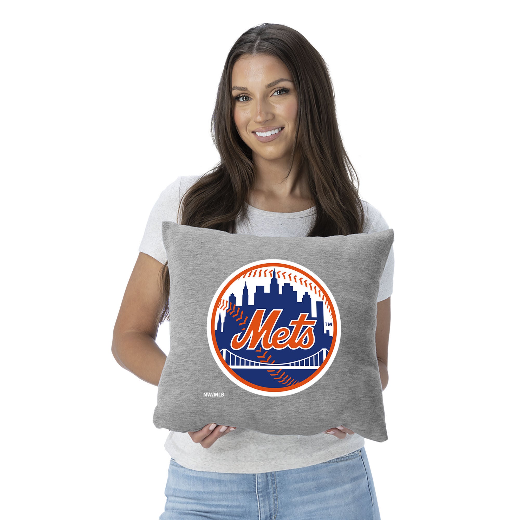 New York Mets MLB Primary Sweatshirt PIllow 16 Inches, GRAY, on-hover image number 1
