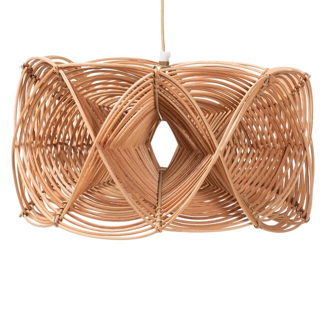 Jeneth Natural Rattan Pendant Lampshade - Coastal Boho Ceiling Light Cover with Handcrafted Geometric Design, BROWN, alternate image number null