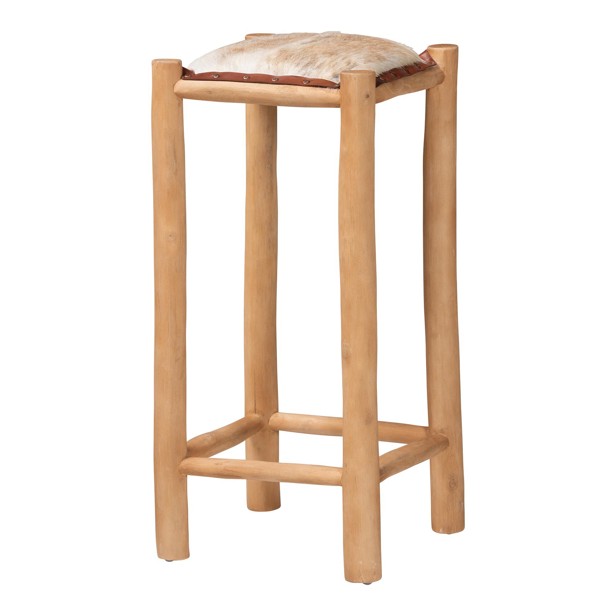 Rivera Genuine Goat Leather Bar Stool, BROWN, alternate image number 1