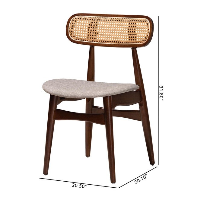 Tarana Mid-Century Modern Grey Fabric And Walnut Brown Finished Wood 2-Piece Dining Chair Set, , alternate image number 7