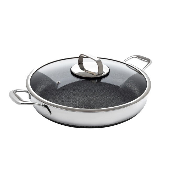 LIVWELL DiamondClad™ 14 inches Hybrid Nonstick Stainless Steel Everything Pan Set w/ Tempered Glass Lid, Dishwasher Safe, PFOA-free – Silver/Black, SILVER, hi-res image number 0