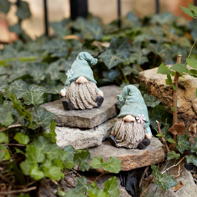 Stone Garden Gnome Figurine With Flower Stem Accent (Set Of 4), , alternate image number 3