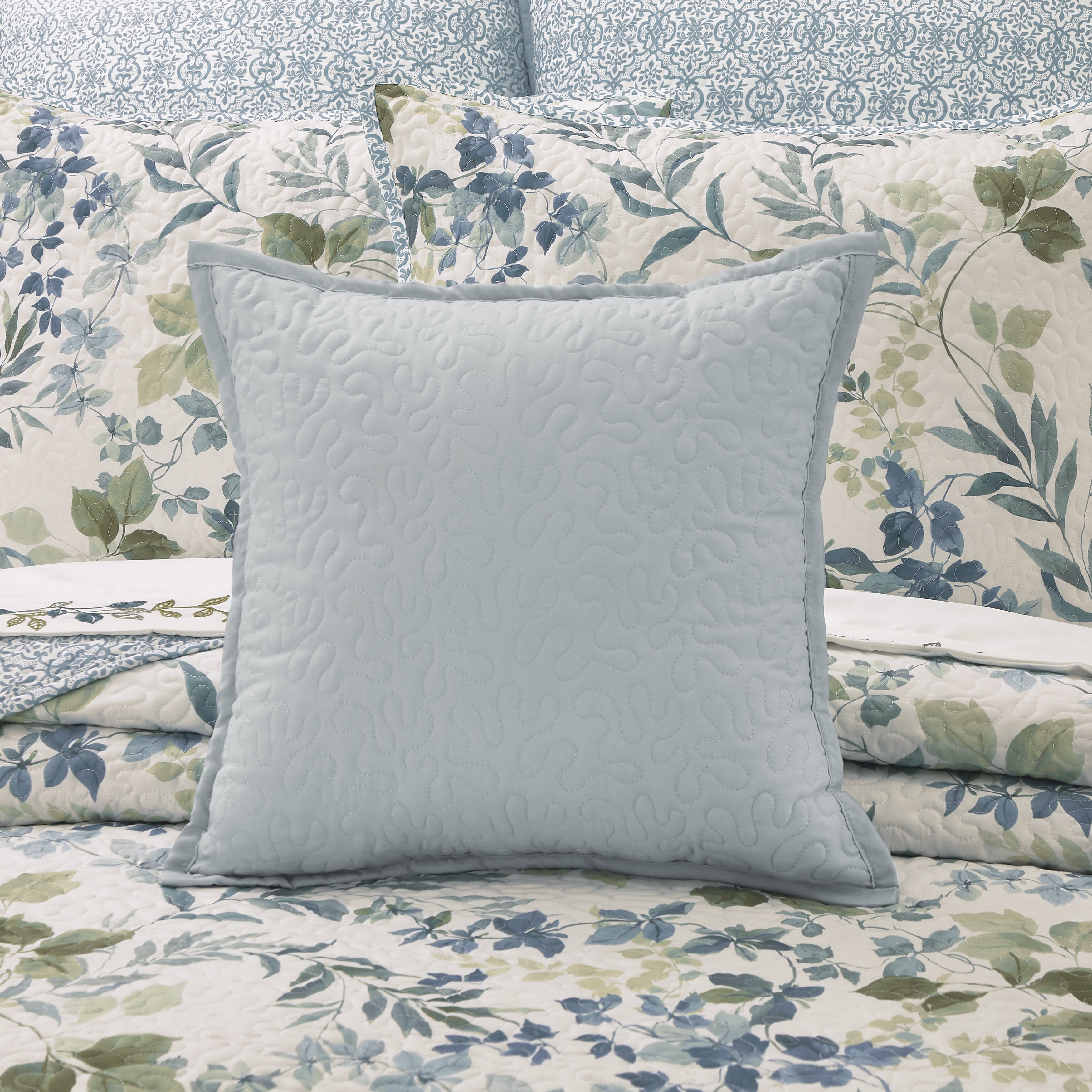 Evergreen Blue 16 Inch Square Quilted Decorative Throw Pillow, BLUE, alternate image number 1