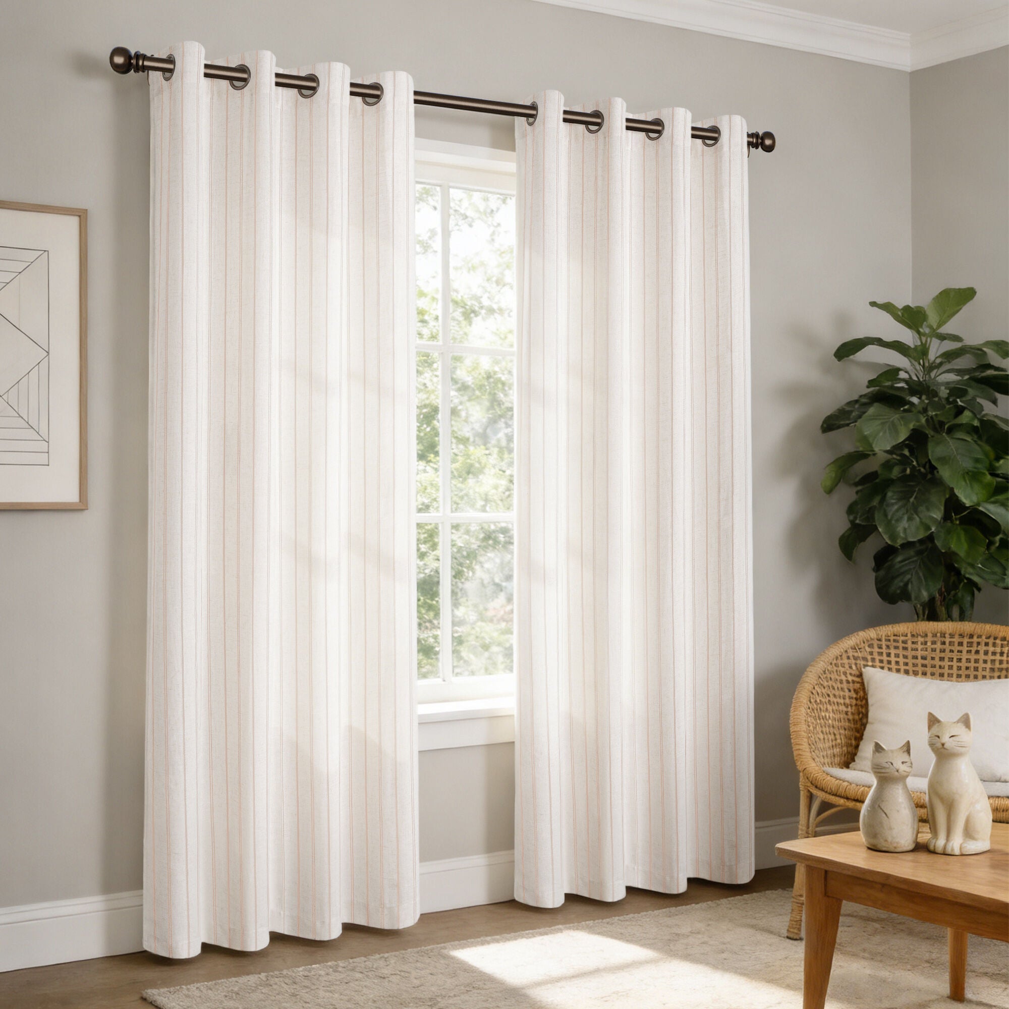 Linen Blend Woven Stripe Grommet Light Filtering Curtain Pair, PINK, alternate image number 4