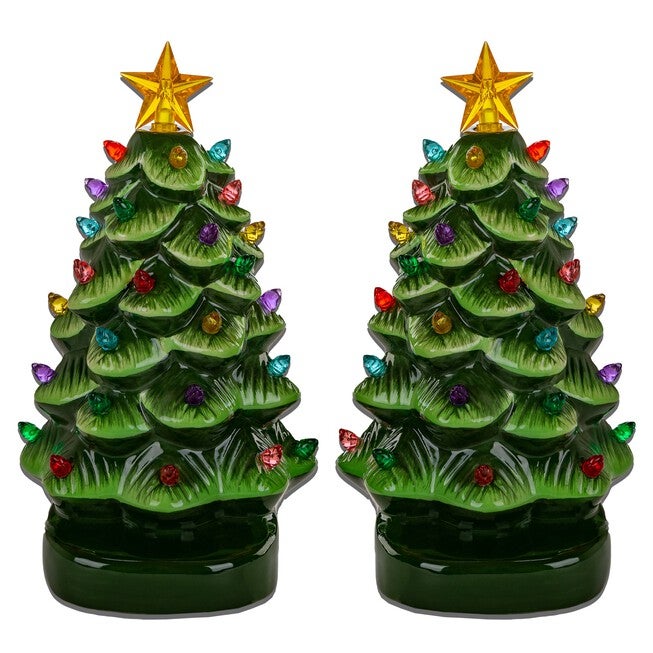 Ceramic Half Trees, Set of 2, GREEN MULTI, hi-res image number null