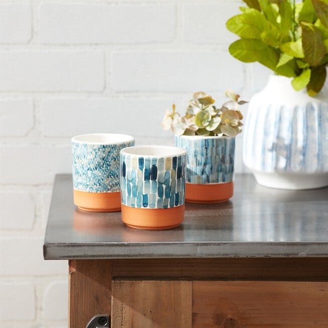 Pot (Set of 3) 3.25 inchesD x 3.5 inchesH Dolomite, BROWN/BLUE/WHITE, alternate image number null