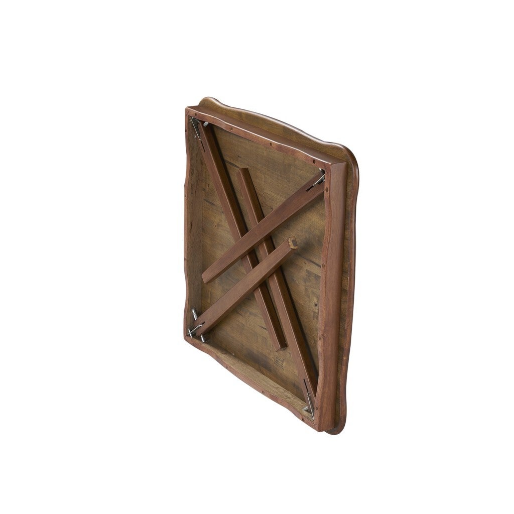 Back view of the folding card table showing the X-brace support