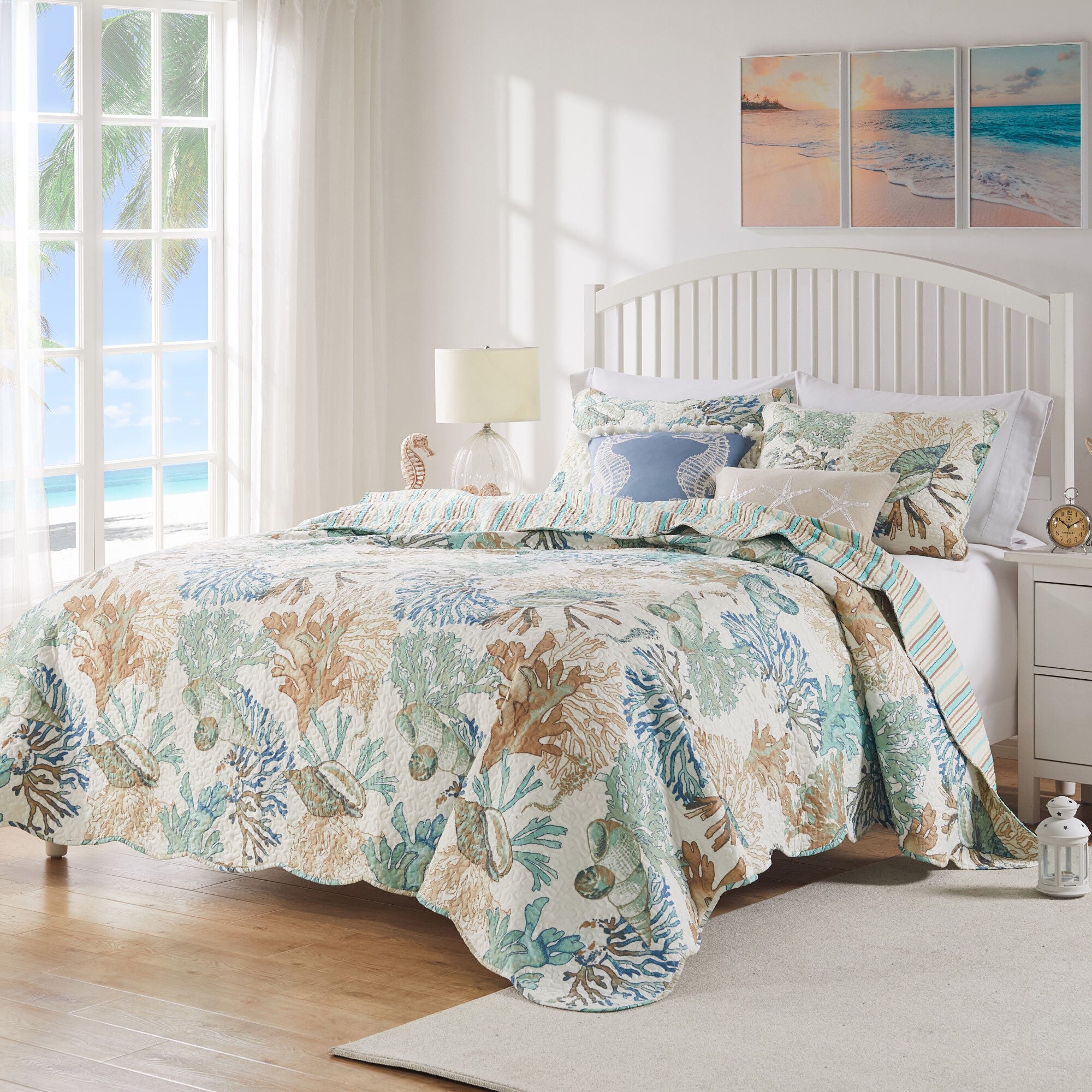 Atlantis Finely Stitched Quilt Set with Decorative Pillows, JADE, alternate image number 4