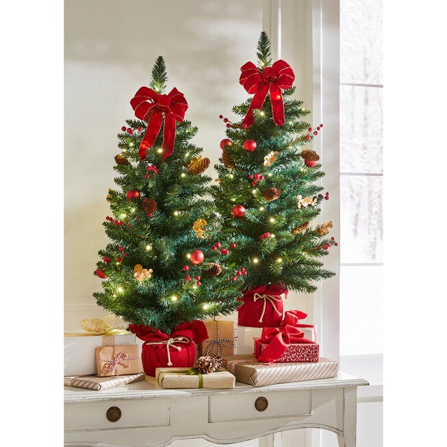 Pre-Lit Woodland Urn Trees, Set of 2, RED GREEN, hi-res image number 0